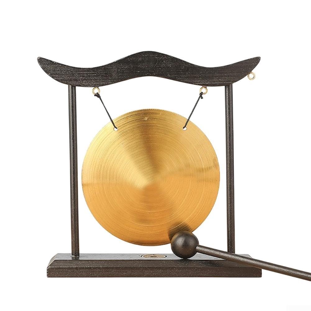 Tisch-Gong-Sets, chinesischer Desktop-Gong, Messing-Percussion, Mini-Tisch-Gongs, Feng Shui, Heimdekoration mit Holzsockelrahmen für Heimdekoration, Büro, dekoratives Ornament