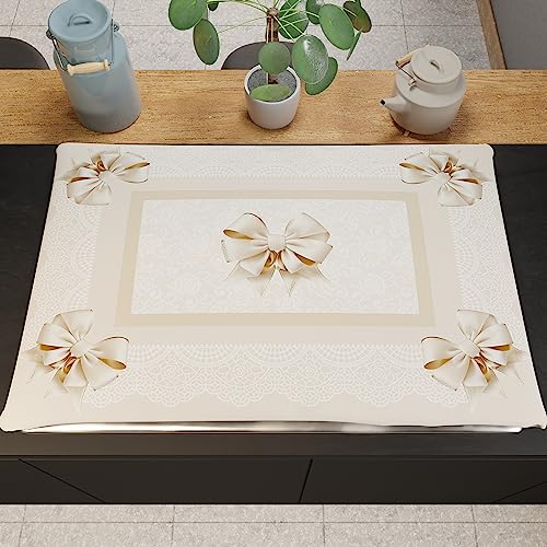 PETTI Artigiani Italiani - Accessori Tessili da Cucina, Copri Fornelli 46x70 cm in Microfibra, Coprifornello Elegante per Gas e Induzione, in Stampa Digitale Fiocco Beige, 100% Made in Italy