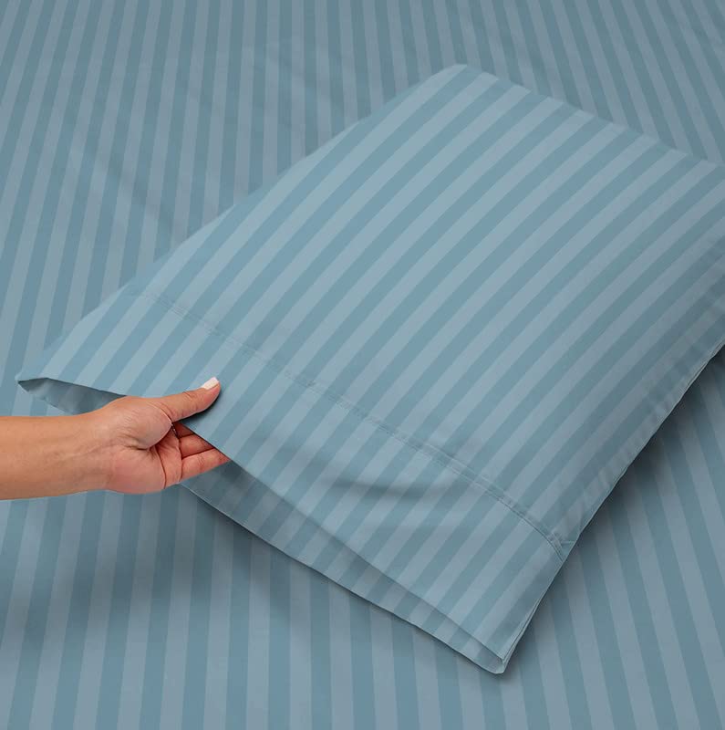Image of BSB HOME 210 TC Premium Glace Cotton Striped /Lining Plain Bedsheet for Double Bed King Size with 2 Pillow Covers for Home-Hotels-Guest House- Sky Blue or Aqua