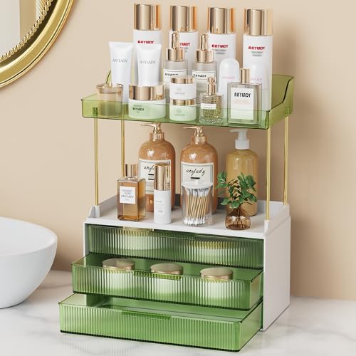 Image of Anylady Bathroom Organizers and Storage, Makeup Organizer (Sturdy Durable Attractive), Ideal for Vanity, Countertop, Counter, Perfume, Skincare, Cabinet, Cosmetic, Dresser Organizer (Green)