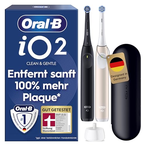Oral-B iO Series 2 Elektrische Zahnbürste — Doppelpack — Electric Toothbrush, Inkl. 2 Aufsteckbürsten — 3 Putzmodi für Zahnpflege, GUT GETESTET (2,2) von STIFTUNG WARENTEST — Schwarz/Rosa 1