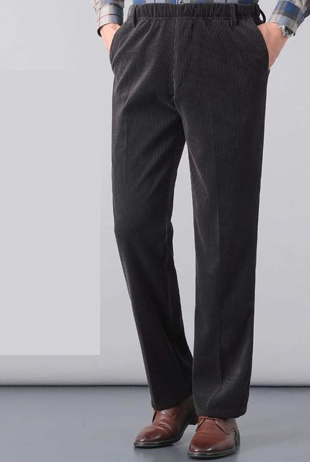 Elastic Waist Pants for Elderly Men, Older Men Fall Cotton Pull On Corduroy Casual Straight Leg Pants for Seniors2