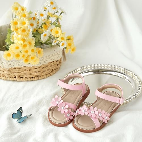 Image of Kolan Toddler Girl Sandals Open Toe Flat Princess Dress Shoes Little Kids