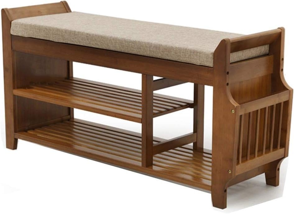 JOYGOOD Bamboo Shoe Storage Bench with Seat, Brown, 2-Tier Shoe Rack and Cabinet, 20-Pair Capacity