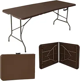 Mesa Dobrável Vira Maleta Marrom Com Alça Portátil 1.80m Para Camping Pesca Jardim Área Externa Ou Interna Salão De Festas Gourmet Luvinco