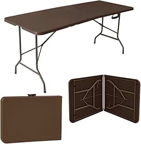 Mesa Dobrável Vira Maleta Marrom Com Alça Portátil 1.80m Para Camping Pesca Jardim Área Externa Ou Interna Salão De Festas Gourmet Luvinco