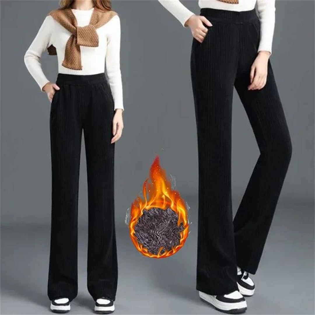 Women's High Waist Thermal Pants Straight Leg Fleece Trousers Snow Warm Daily Pants