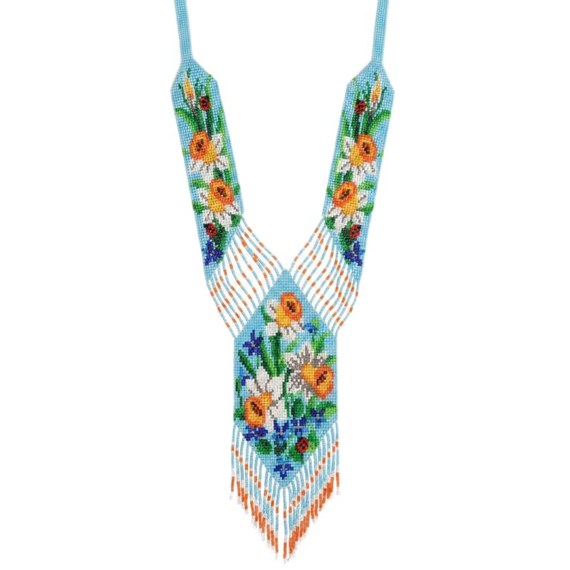 Collier Gerdan ukrainien floral, bijou perles de rocaille traditionnel multicolore