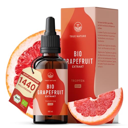 Bio Grapefruitkernextrakt Tropfen - 3000mg Grapefruit Extrakt/Tag - mit Vitamin C - trägt zur normalen Funktion des Immunsystems bei - 1440mg Bioflavonoide/ 100ml aus Kernen & Schalen - TRUE NATURE