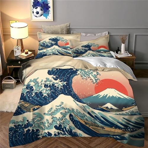 Parure de lit ukiyo-e OceanWave en microfibre douce et finitions premium - 6