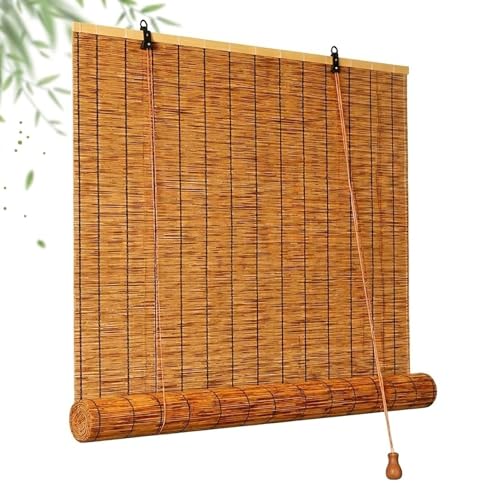 Outdoor Bamboo Shades for Patio Porch Roll Up Bamboo Blinds Outdoor with Lift Natural Woven Roman Roller Shades for Indoor Windows & Door UV Protection Weather-Resistant Multiple Sizes