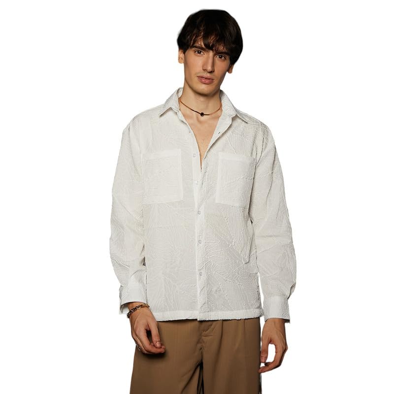 Image of CAHOOT Men's Multitrack Striped Oversized Shirt for Casual Wear | Spread Collar | Long Sleeve | Button Closure | Oversized Shirt Crafted with Comfort Fit for Everyday Wear