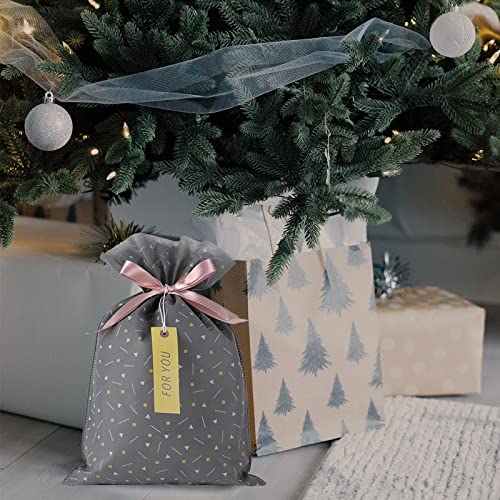 Yatinbos Fabric Gift Wrap Bags, Grey Reusable Cloth Gift Bags Sets Of 6 With Drawstring And Tags For Christmas Holiday, Birthday, Wedding Or Daily Gift, 12" X 18"… #TOP5