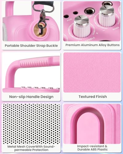 Image of Karaoke Machine for Adults Women Girls with 2 Mics,GuitarMode,Pink