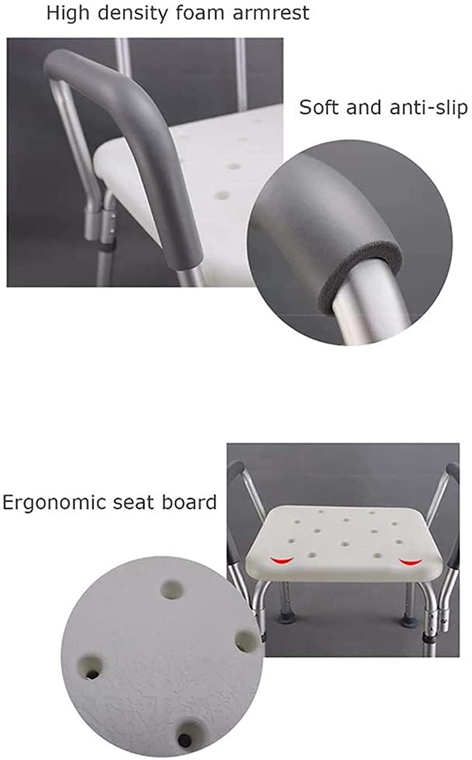 Asientos De Ducha, Sillas De Baño, Taburete De Baño Antideslizante De Altura Ajustable, Silla De Ducha De Hospital con Pasamanos, Ayuda De Ducha Sin Respaldo para Di,