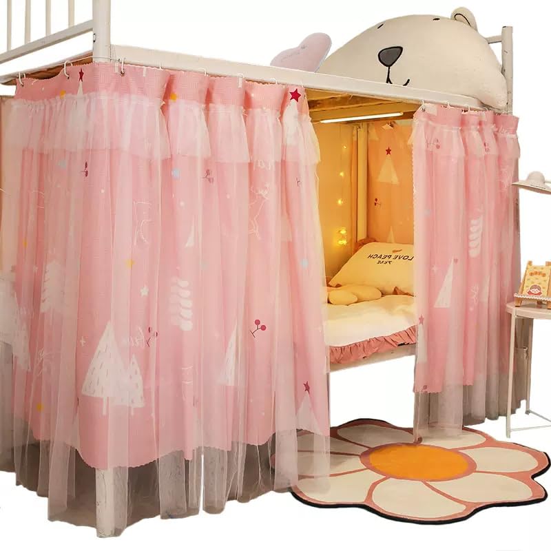 Teanea Cute Bunk Bed Curtains Privacy Cloth Underbed Curtains for Bottom Girls, 2 Panels, Pink Tree