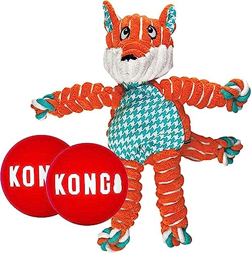 Kong Floppy Knots Fox And 2 Signature Balls - Sturdy & Fun Dog Toys - Strong Dog Toy Balls For Fetch & Soft Toy With Internal Squeaker - For Large Dogs #TOP30