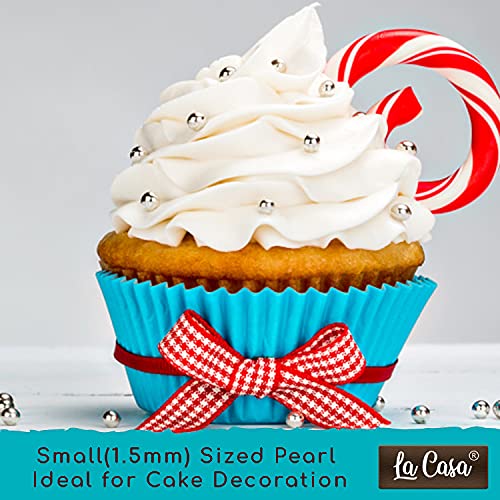 Image of La Casa Premium Silver Dragees | Small(1.5mm) Sized Pearl Balls Ideal for Cake Decoration & Garnishing | 100g |