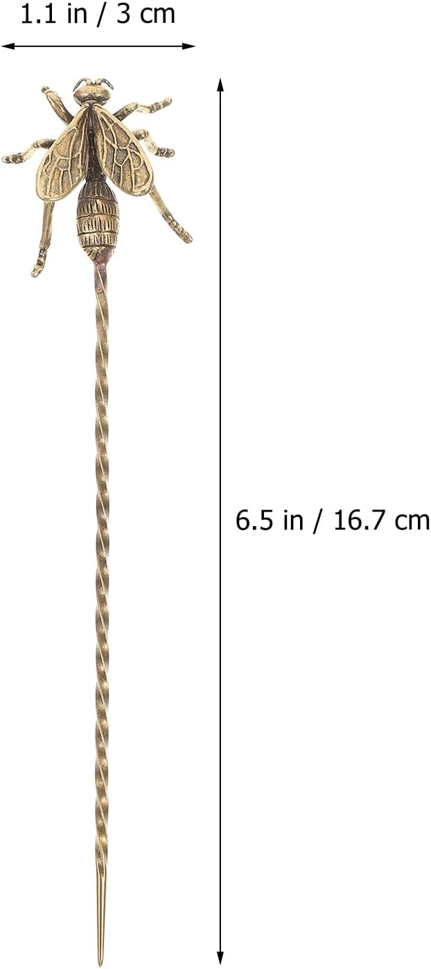 Luxshiny Vintage Brass Tea Needle - 6.57 Inch Teaware Cleaning Tool with Bee Shape Design for Tea Ceremony & Hair Clasp
