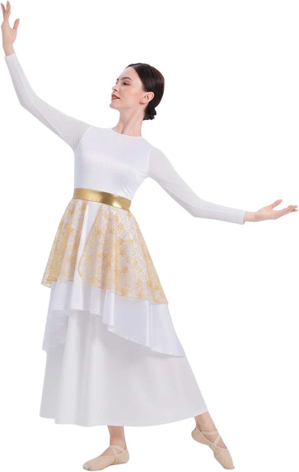 ODASDO Praise Dance Dresses for Women Liturgical Dancewear Worship Asymmetric Overlay Satin Tunic (White Dress Not Included)