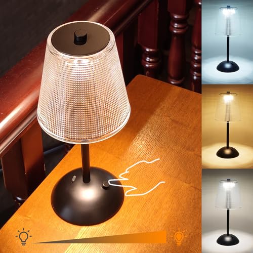 Image of Amingulry Cordless Table Lamp, 4000mAh Rechargeable Battery Operated Lamp, 3 Color Modes & Stepless Dimmable LED Touch Lamp, Portable Retro Metal Beside Lamps for Bedroom Home Desk Restaurant(Black)