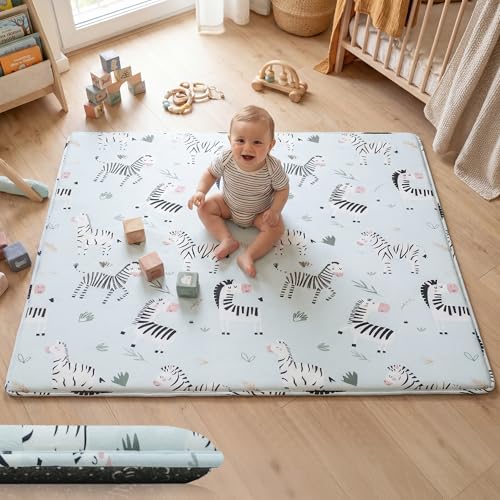 Image of 1.5 inch Thick Floor Play Mat, 71x59 Memory Foam Mat for Babies, Zebra | Ultra Soft, Non-Slip Backing, Water-Repellent, Skin-Friendly for Baby, Padded Cushioned, Tummy Time Crawling for Nursery