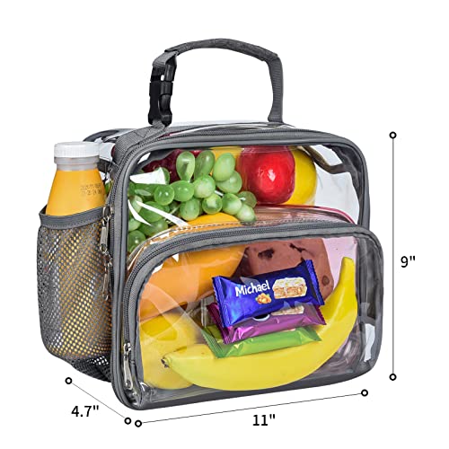 Uease Small Clear Lunch Bag 8-Can/See Through Lunch Box For Kids With Detachable Hand Strap/Reusable Clear Lunch Bags For Work, Office,School Picnic,Beach（Grey #TOP3