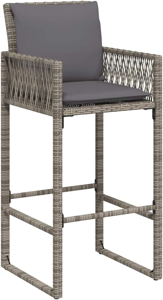 vidaXL Garden Bar Stool Grey PE Rattan, Powder-Coated Steel, 100% Polyester