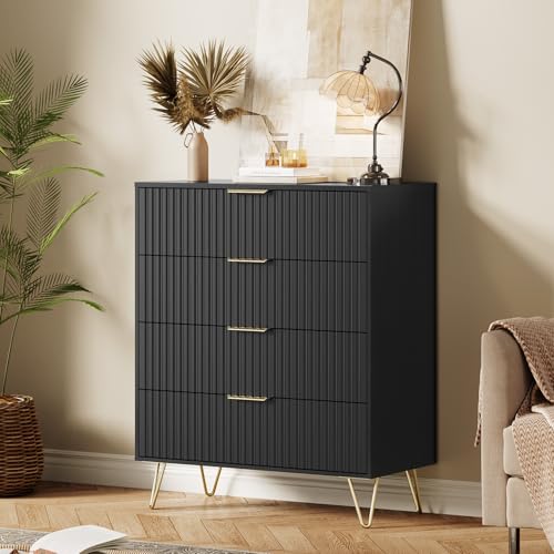 GarveeHome Fluted Dresser for Bedroom with 4 Drawers,32" Wide Modern Chest of Wooden Bedroom Chest with Metal Handle,Clothes Storage Organizer,Dresser