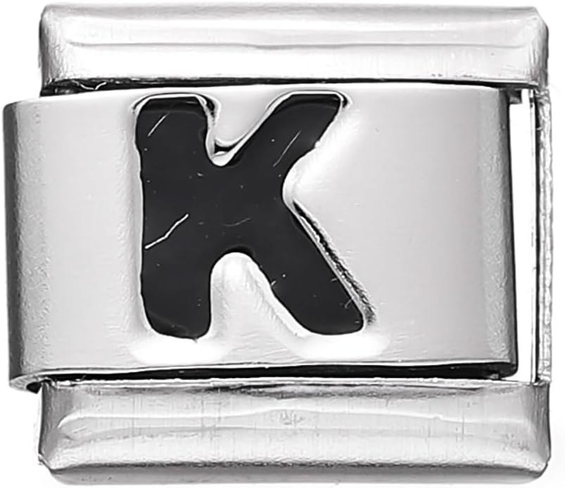 Italian Charms Bracelet Stainless Steel Link DIY Module for Women Men 26 Black Letter Dainty Jewelry