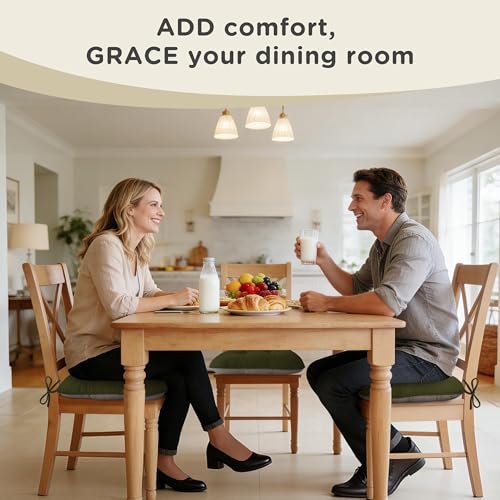 Image of AddGrace Chair Cushions for Dining Chairs Set of 4 Non-Slip Kitchen Seat Cushions with Ties Tufted Thick Seat Pads for Indoor Kitchen Dining Furniture 17 inchx16 inchx3 inch Dark Green