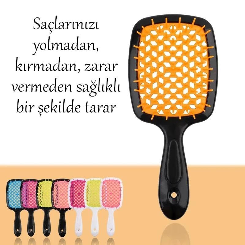 Valkyrie 3 Boyutlu Islak ve Kuru Saçlar İçin Saç Fırçası - Saç Açma Tarağı - Yolmadan Kırmadan Zarar Vermeden Tarar Turuncu