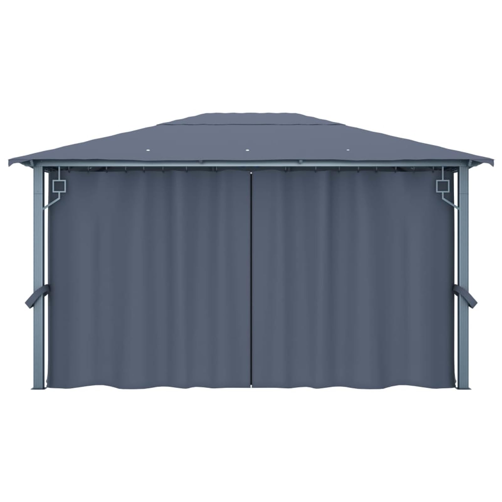 Pawilon z zasłonami 400 x 300 x 270 cm – rama ze stali aluminiowej w kolorze antracytowym, odporny na warunki atmosferyczne, z powłoką zapobiegającą promieniowaniu UV, 4 zasłony i siatki