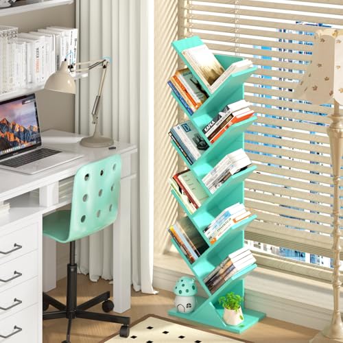 Estantería de árbol verde 10 niveles para libros estantería de madera salón 6