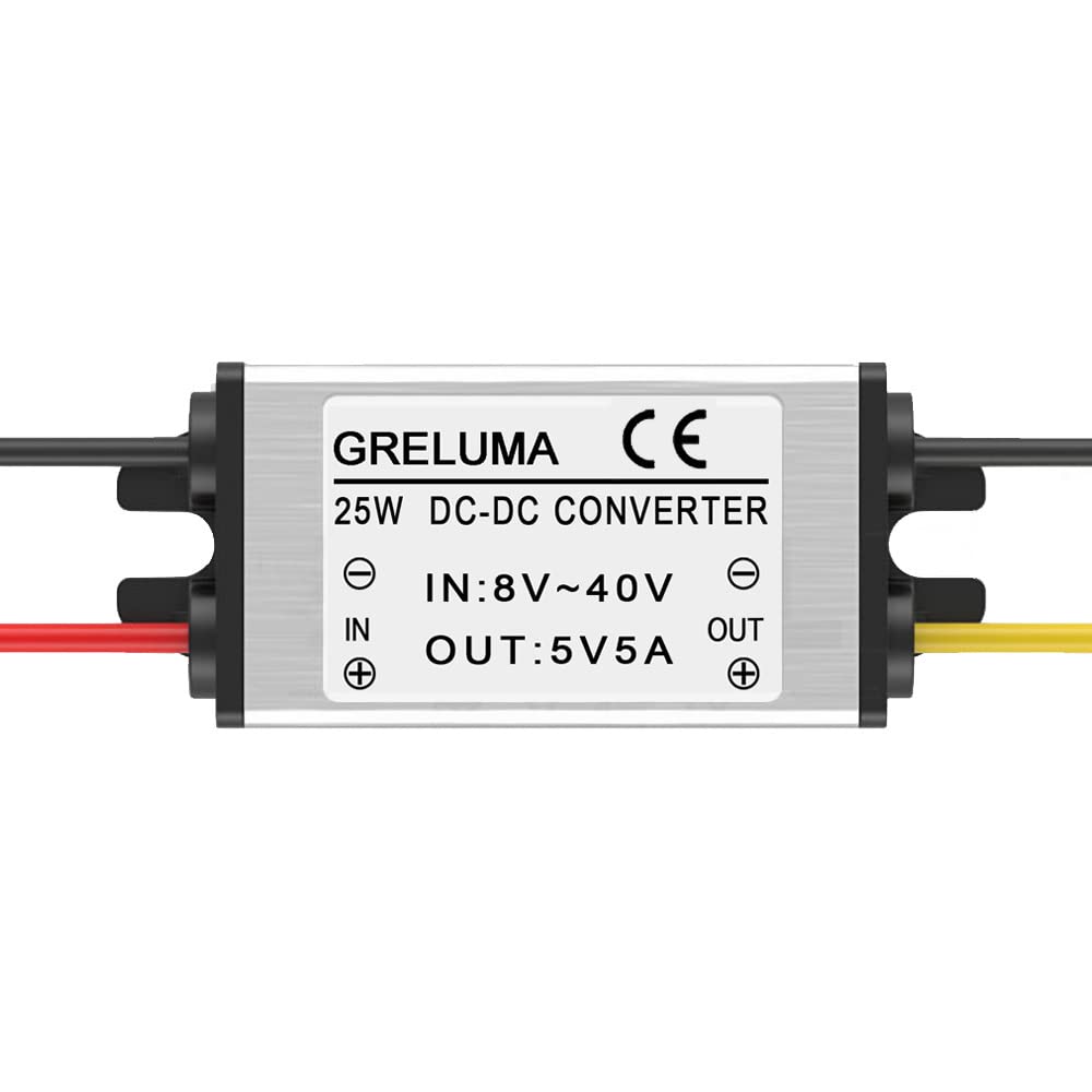 Greluma 1 pezzo convertitore di tensione step down DC 12V 24V a 5V 5A(ingressi 8-40V),riduttore di tensione del modulo regolatore di potenza da 25W per auto sistema solare della barca del camion