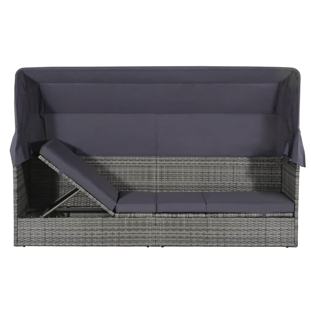 Letto di Riposo Polyratan Grigio 200x120 cm con Baldacchino e Cuscino