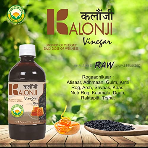 Basic Ayurveda Kalongi Vinegar 450Ml | Kalonji Ka Sirka Mother Of Vinegar | Certified Organic 100% Pure Raw, Unfiltered And Unpasteurized | Contains The Naturally Occurring Authentic Taste | With The Goodness Of Wild Honey #TOP1