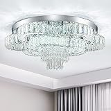HongnuoFc 21 Inch Crystal Chandelier Crystal Ceiling Light Fixtures LED Flush Mount Ceiling Lamp Lux