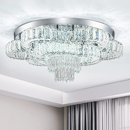 Hongnuofc 21 Inch Crystal Chandelier Crystal Ceiling Light Fixtures Led Flush Mount Ceiling Lamp Luxury Chandeliers For Living Room Bathroom Bedroom Entrance (Cool White) #TOP6