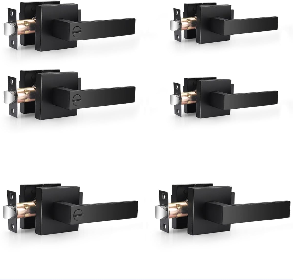 Probrico (3 Pack Privacy Door Levers and (3 Pack) Passage Door Levers Bundle, Matte Black Interior Door Handles for Bath/Bed and Hall/Closet,Heavy Duty