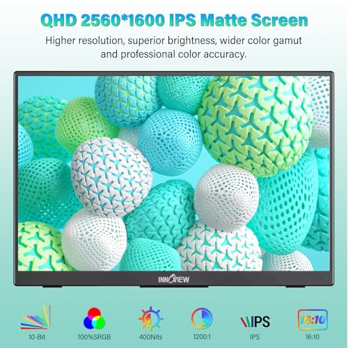 Image of InnoView 16 inch Portable Monitor 120Hz 2.5K QHD 2160x1600 100% sRGB Laptop Screen Extender | 2 x Type-C & HDMI Portable Monitor for Macbook /Switch /PS5 /Xbox(Adapter Excluded)