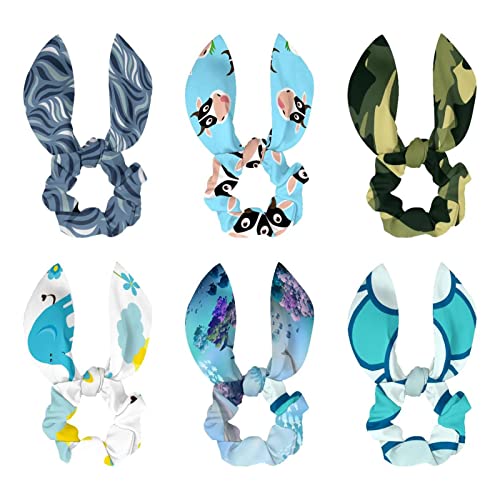 Chouchous pour cheveux lot de 6 élastiques à nœud bleu écailles pour queue de cheval