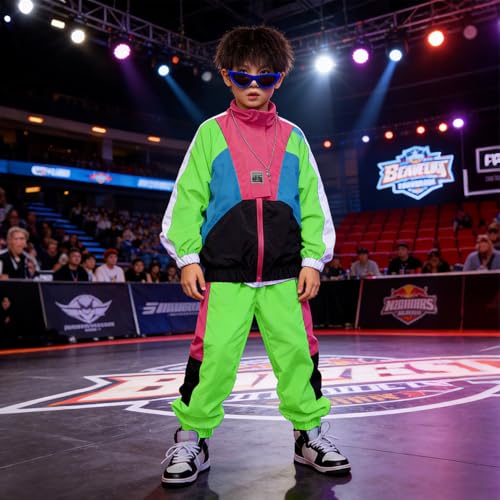 Image of LOLANTA Boys' Girls' Color Block Jacket Track Pants Sets Hip Hop Dance Patchwork Clothes Unisex Streetwear