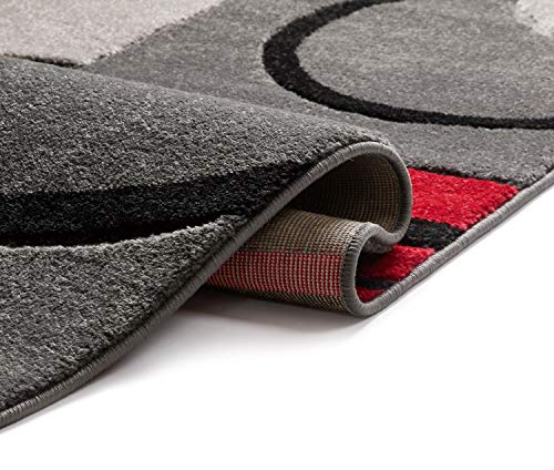 Well Woven Echo Shapes & Circles Red/Grey Modern Geometric Comfy Casual Hand Carved Runner Rug (2'X7') Easy To Clean Stain Fade Resistant Shed Free Abstract Contemporary Thick Soft Plush Living Room #TOP5