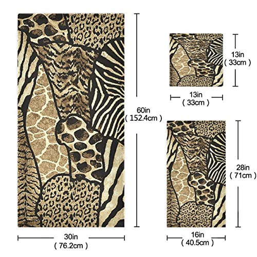 Naanle Towel 3 Piece Set Vintage Animal Print Leopard Bath Towels Set For Bathroom Highly Absorbent Cotton, Large Bath Towel+Hand Towel+Washcloth, Pack Of 3 Softness Towels For Decoration #TOP2