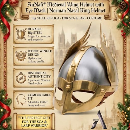 Image of AnNafi Medieval Wing Helmet with Eye Mask, Norman Nasal King Helmets, Viking Armor Winged Gladiator MF Doom Emperor Wings Armour Medeeval Helm for Adult, SCA LARP Replica Costume Steel 18g