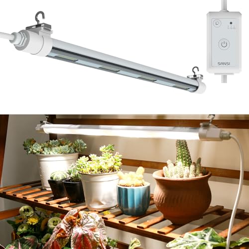 SANSI T8 Grow Lights for Indoor Plants 2FT 4000K Full Spectrum 25W (195W Equivalent) LED Grow Light Strips with 4-Level Dimmable Auto On Off 4 8 12 Hrs Timer IP54 Waterproof for Seed Starting
