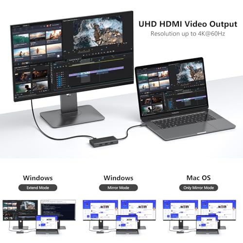 ABIWAZY USB C Docking Station Dual Monitor for HP Dell Lenovo Thinkpad Surface, 8 in 1 Computer Multiple Monitor Hub Adapter to Dual 4K HDMI,DisplayPort,VGA, 00W PD,3 USB for Windows Laptops(Black)