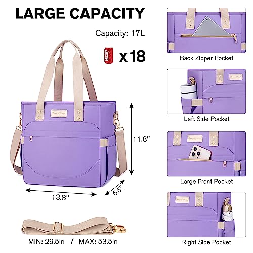 Fresh-Flash Insulated Lunch Bag For Women Work, Large Leakproof Lunch Box, Thermal Lunch Tote Bag Reusable Lunch Cooler With Removable Shoulder Strap, Side Pockets For Adults Picnic Camping-Purple #TOP3