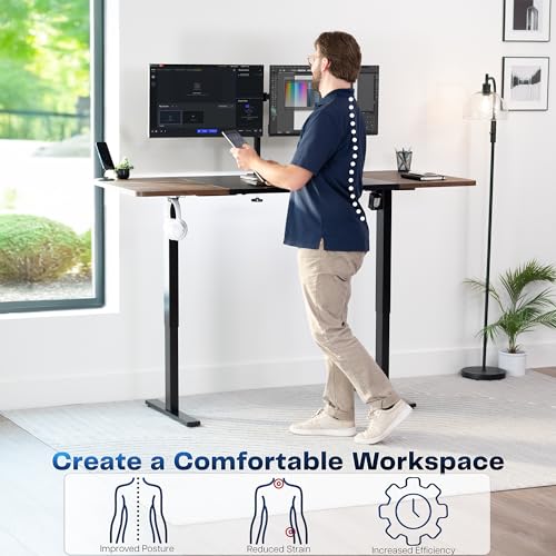 Image of VIVO Electric 71 x 30 in Rustic Standing Desk, Memory Height Adjustment, 1B Series, Holds 220 lbs, Black and Vintage Brown Top, Black Frame, DESK-KIT-1B7BN